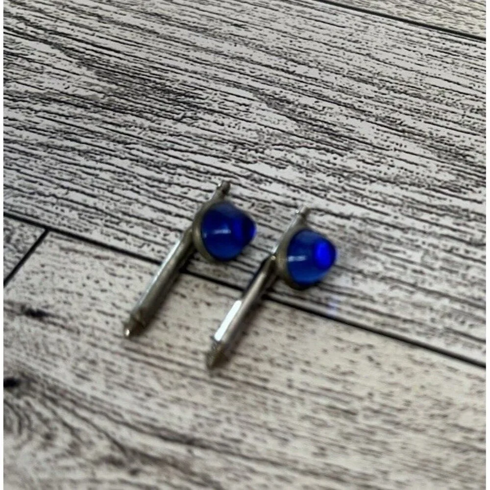 Vintage Glass Dome Formal Groom Prom Tuxedo Cufflink Shirt Studs Cobalt Blue